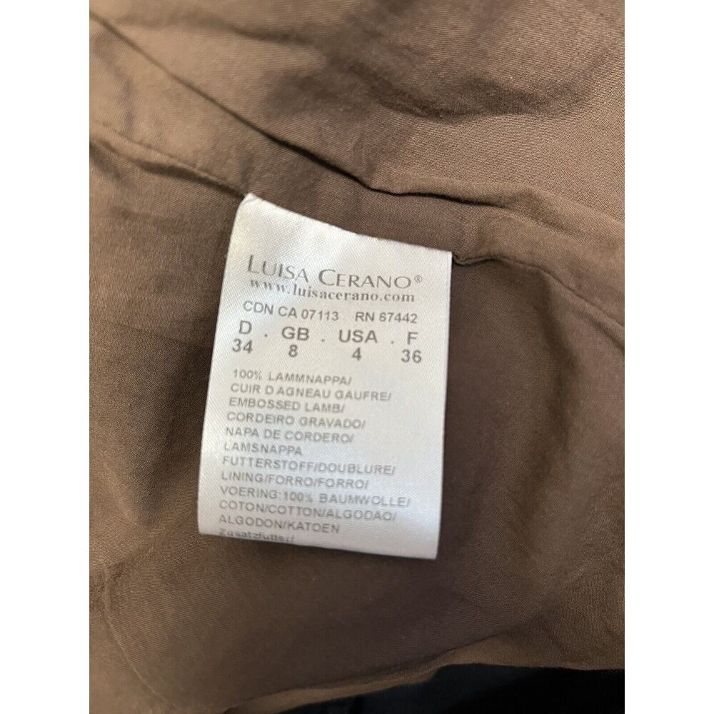 LUISA CERANO Brown Lamb Leather Zip Up Jacket Size US 4 - Picture 4 of 4